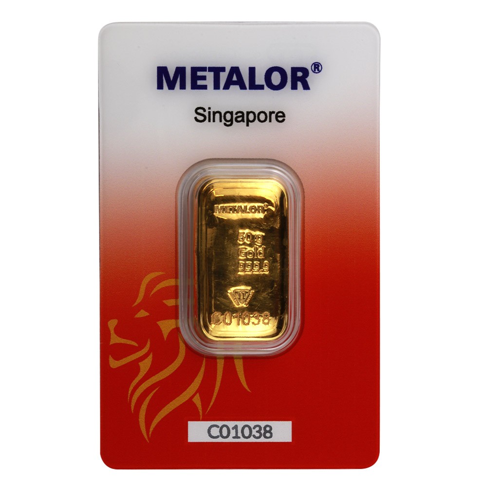 50g Gold Cast Bar In Certicard | Metalor Singapore