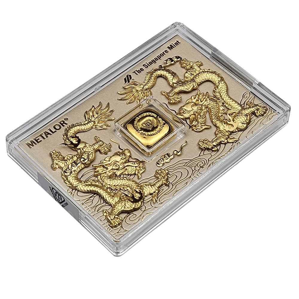 1oz Gold Dragon Cast Bar In Case | Metalor Singapore