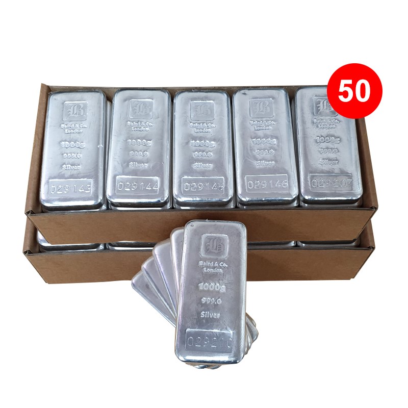 STORAGE ONLY - 50 x 1 Kilogram Silver Bar Bundle - VAT FREE