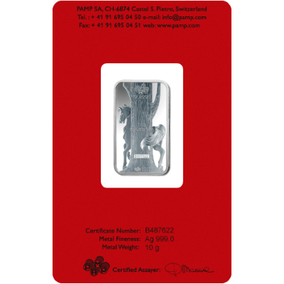 PAMP 10 Gram Lunar Horse Silver Certicard Bar - Gold Bullion Co